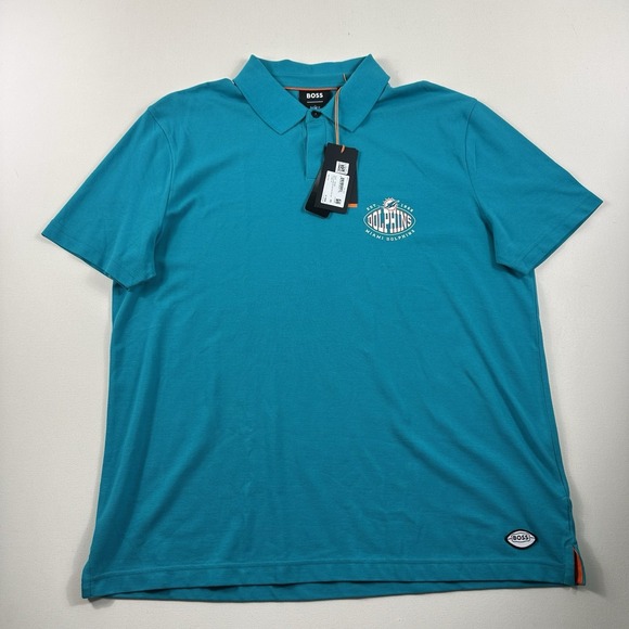 Hugo Boss X NFL Miami‎ Dolphins Polo Shirt Mens 2XL Green Short Sleeve Football